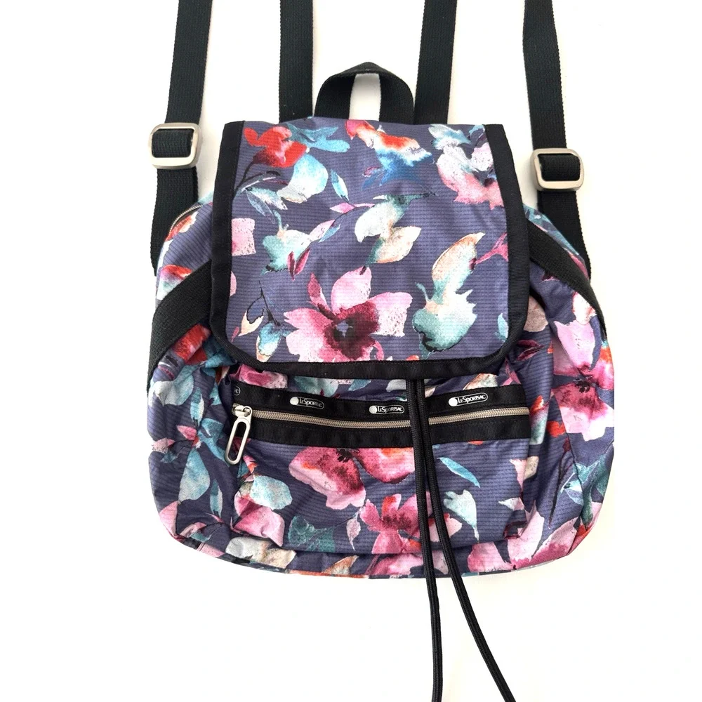 LeSportsac Voyager Backpack Blue Watercolor Floral Ripstop Small Ultra-Light